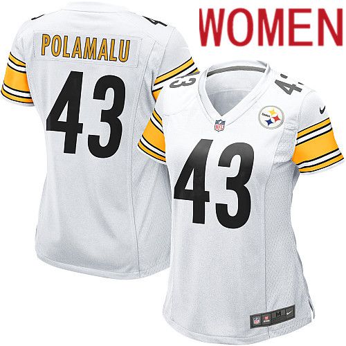 Women Pittsburgh Steelers 43 Troy Polamalu Nike White Game NFL Jersey